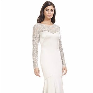 Theia Mermaid Gown with Beaded sleeves